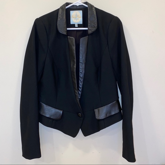Tracy Reese black 100% lamb leather blazer sz 10 - Picture 2 of 13